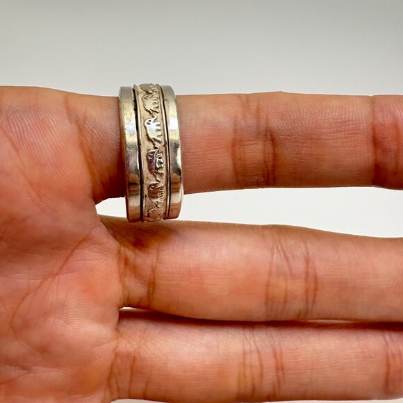 VTG Solid Sterling Silver 925 Elephant Design Spinner Band Ring Size 11.75 - Picture 10 of 14